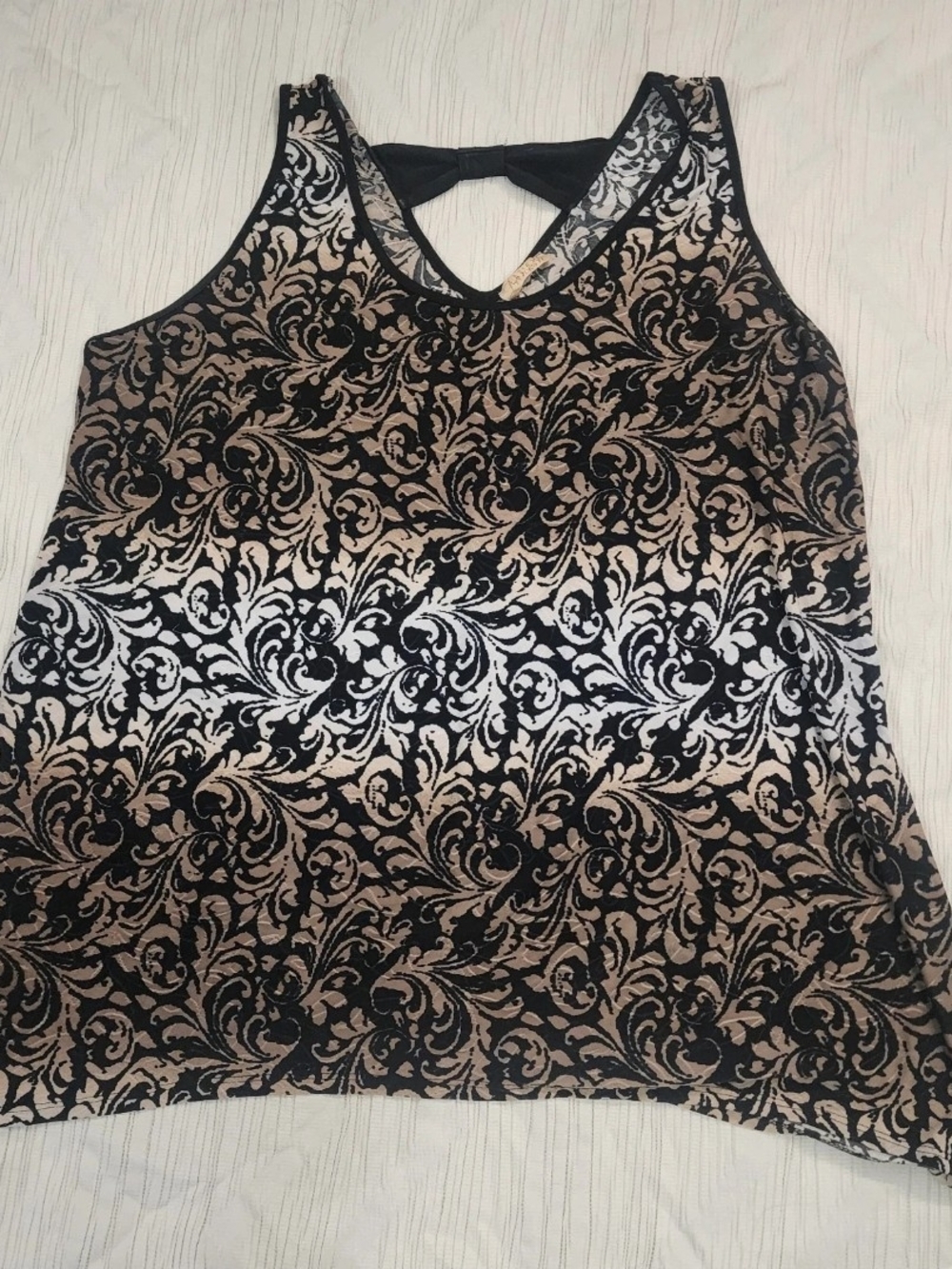 Lavish Plus Black Tan Floral Print Bow Back Tank Top Approx 3X
